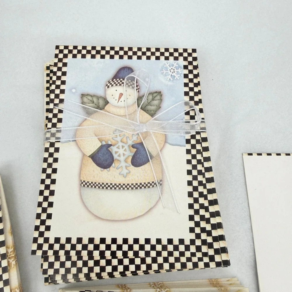 Debbie Mumm Snowman Styles Note Cards Set Checkered Border Holiday Stationery
